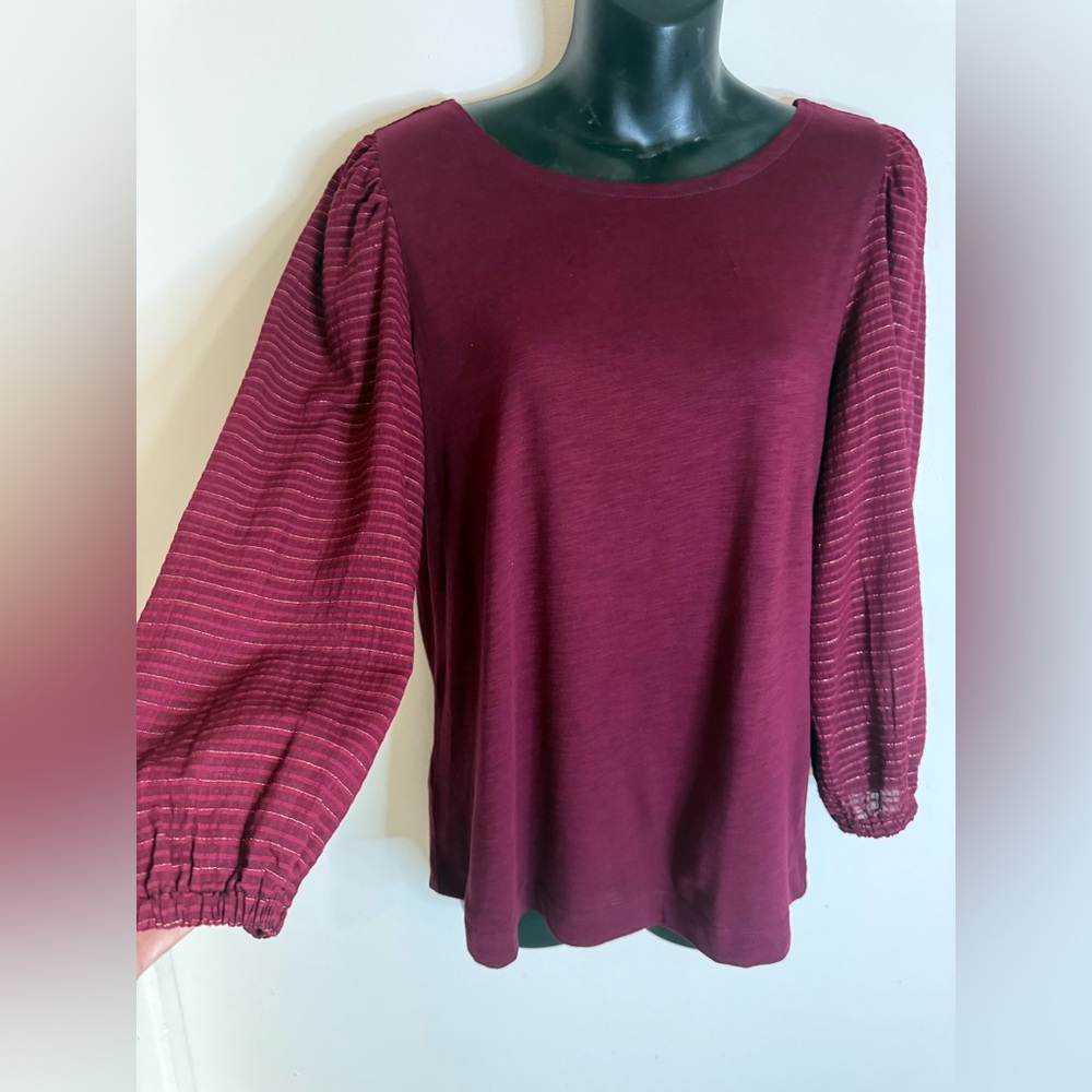 LOFT Burgundy Puff Sleeve Blouse